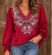 Andree By Unit - Embroidered Leopard Satin Blouse