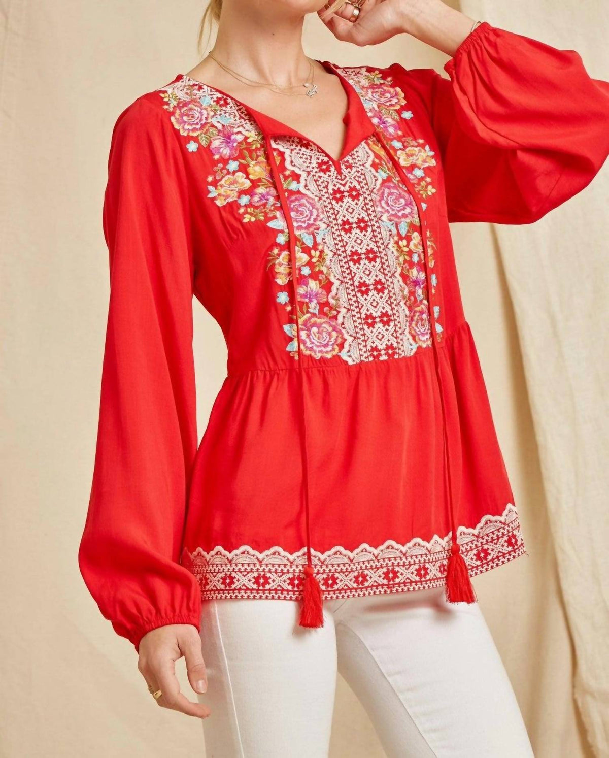 Andree By Unit - Embroidered Peplum Blouse
