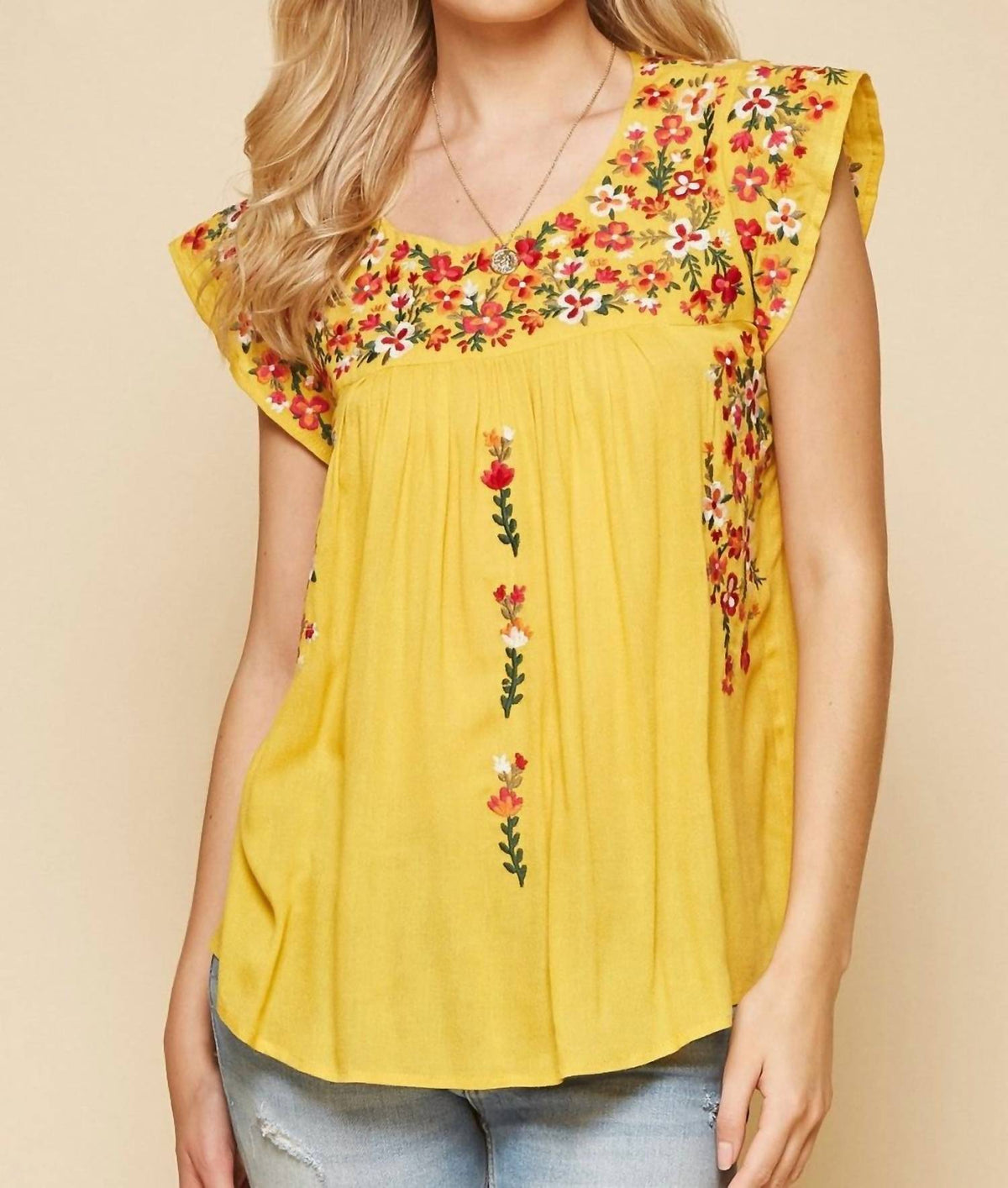 Andree By Unit - Flutter Sleeve Embroidered Top