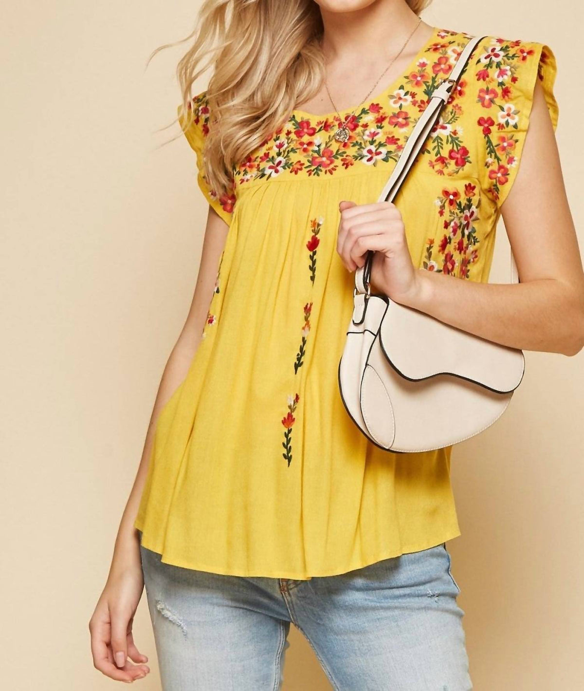 Andree By Unit - Flutter Sleeve Embroidered Top