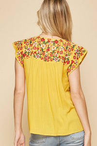 Andree By Unit - Flutter Sleeve Embroidered Top