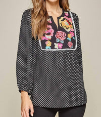 Andree By Unit - Polka Dot Floral Embroidered Top
