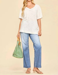 Andree By Unit - Raw Edge Cotton V-neck Tee
