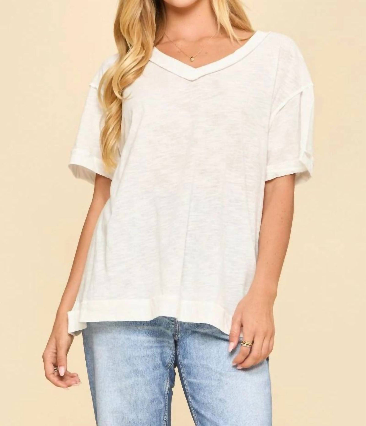 Andree By Unit - Raw Edge Cotton V-neck Tee