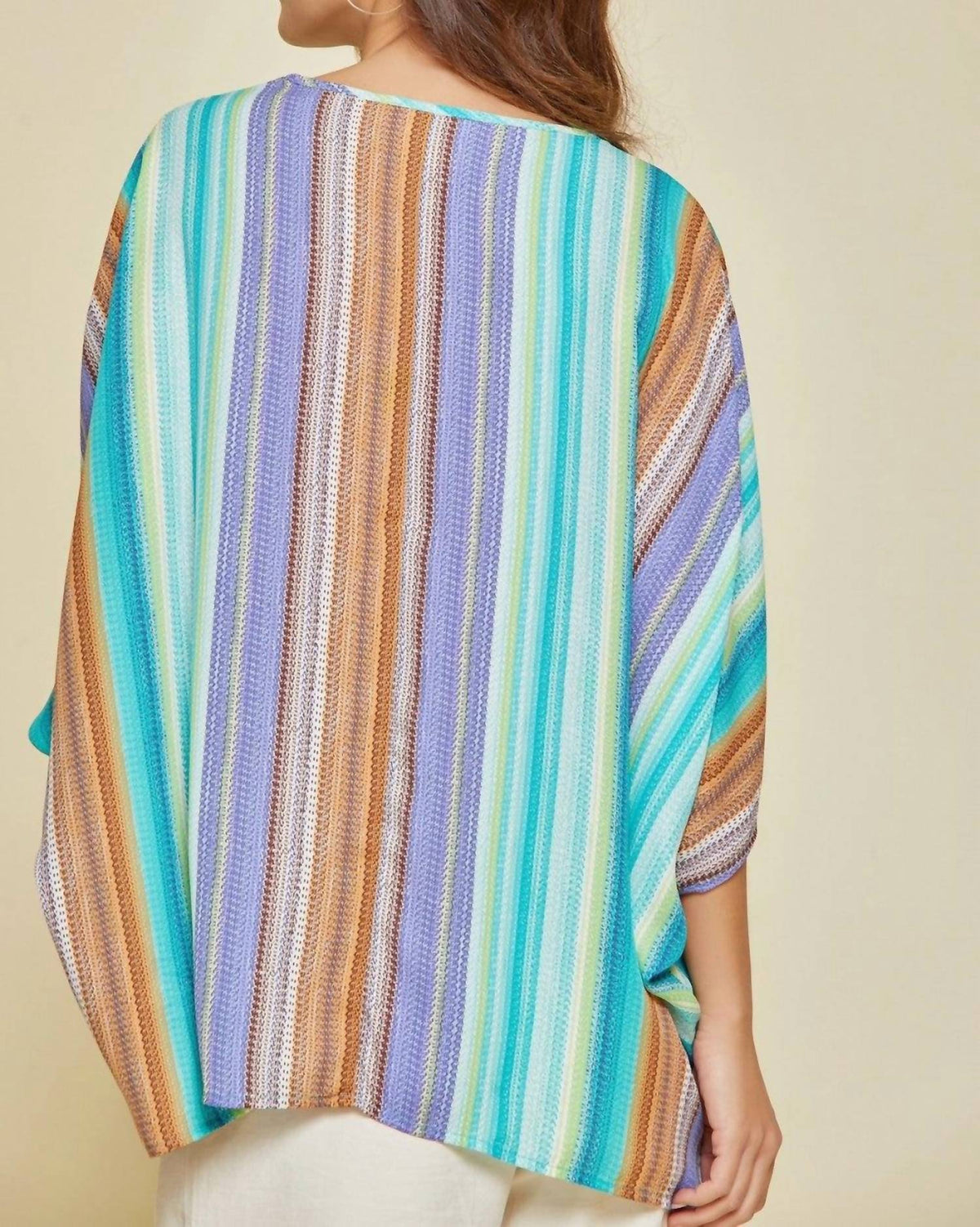 Andree By Unit - Striped Embroidered Poncho Top
