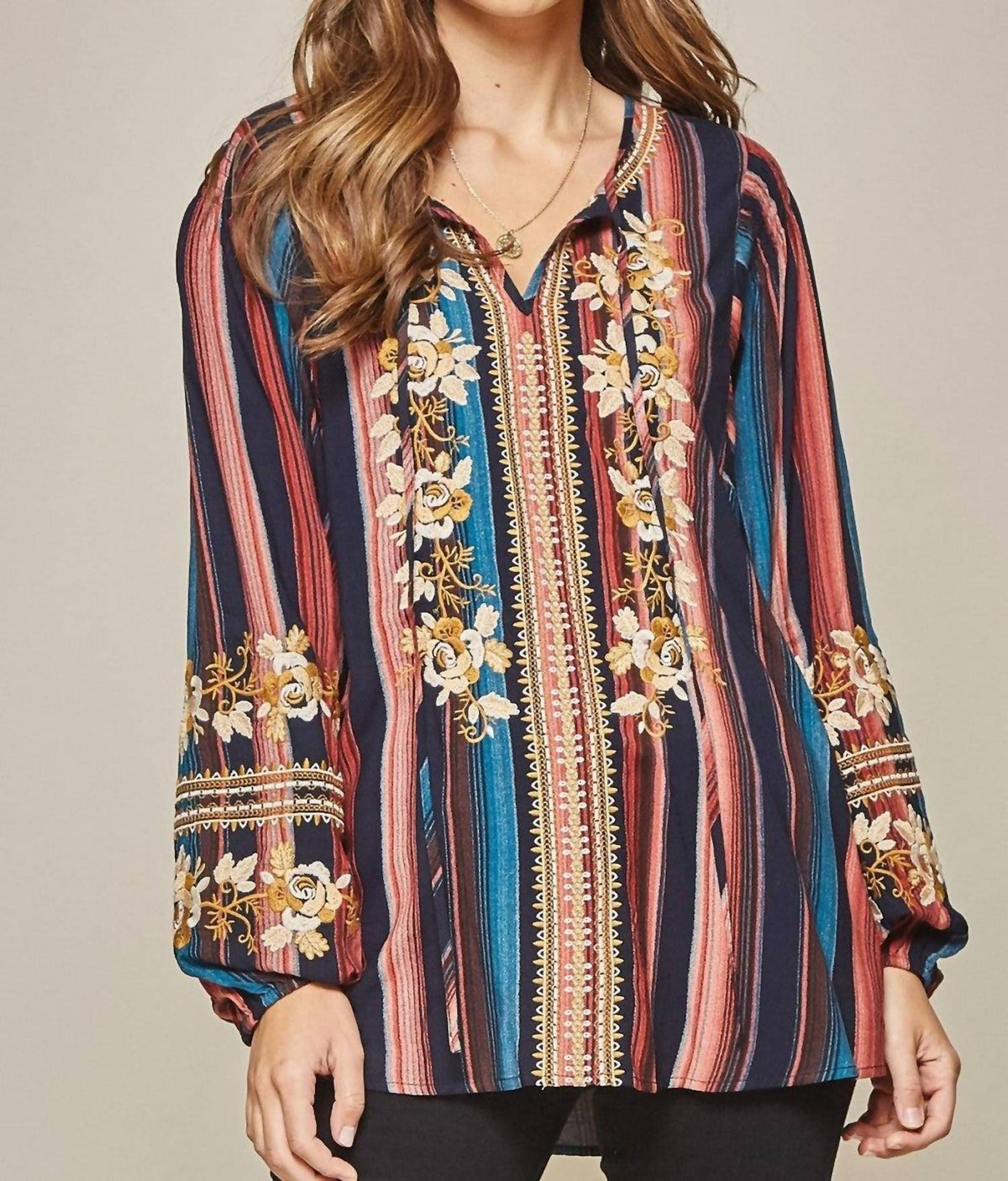 Andree By Unit - Striped & Embroidered Top