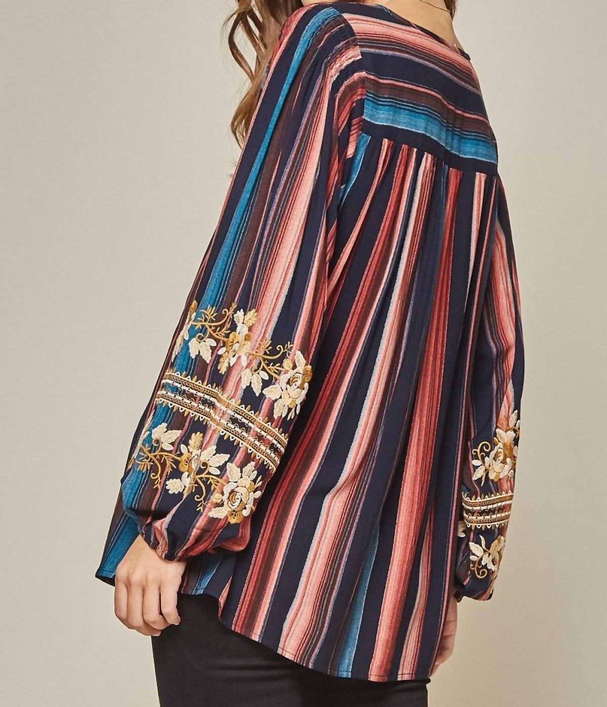 Andree By Unit - Striped & Embroidered Top