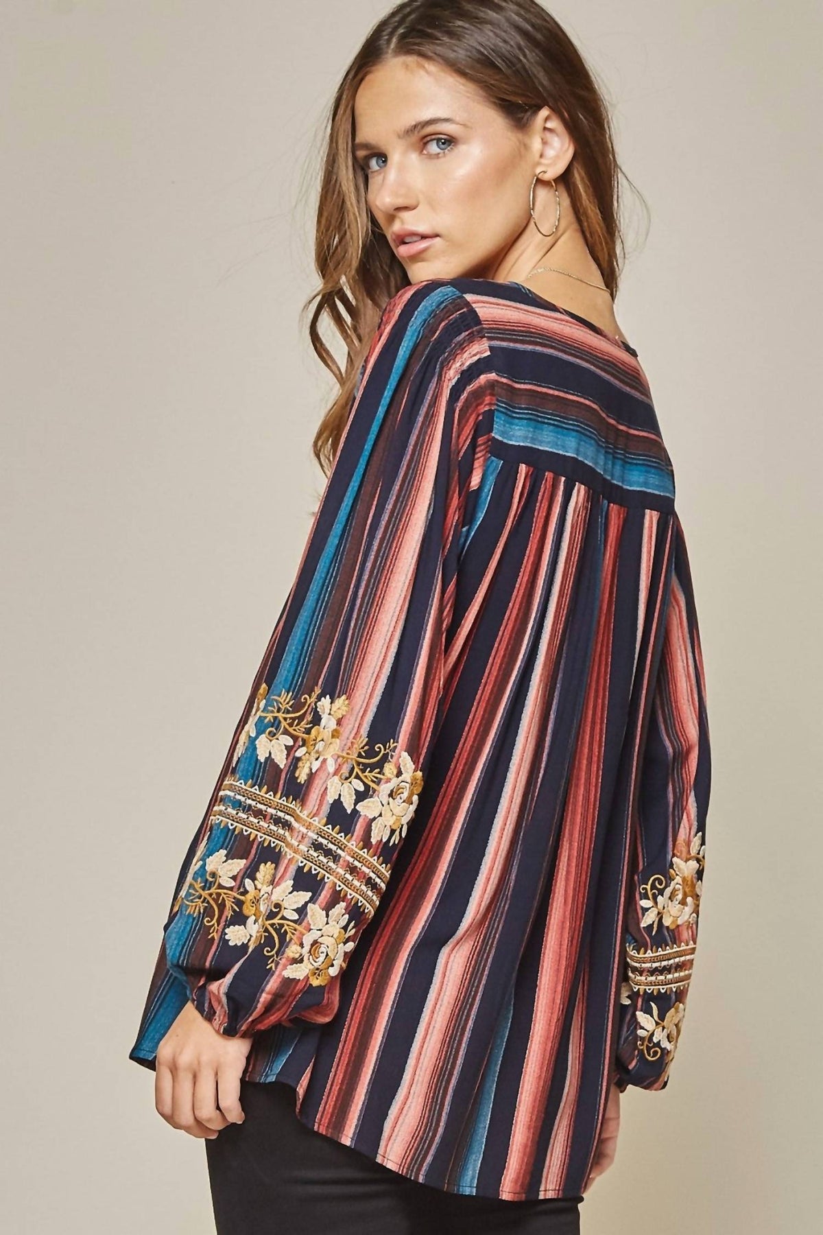 Andree By Unit - Striped & Embroidered Top