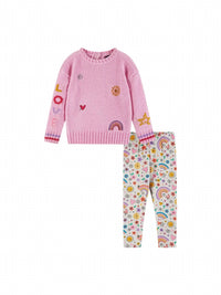Andy & Evan - Kid's Chenille Sweater And Printed Legging Set