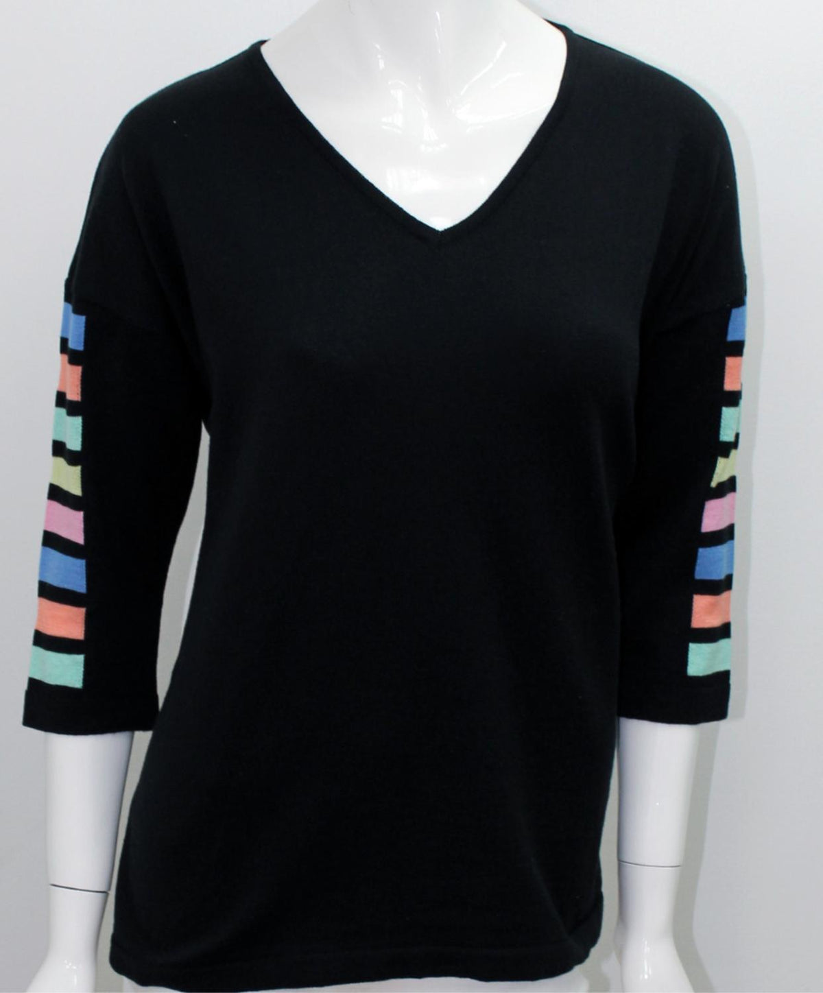 Angel - 3/4 Sleeve Stripe V Neck Top