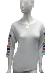 Angel - 3/4 Sleeve Stripe V Neck Top