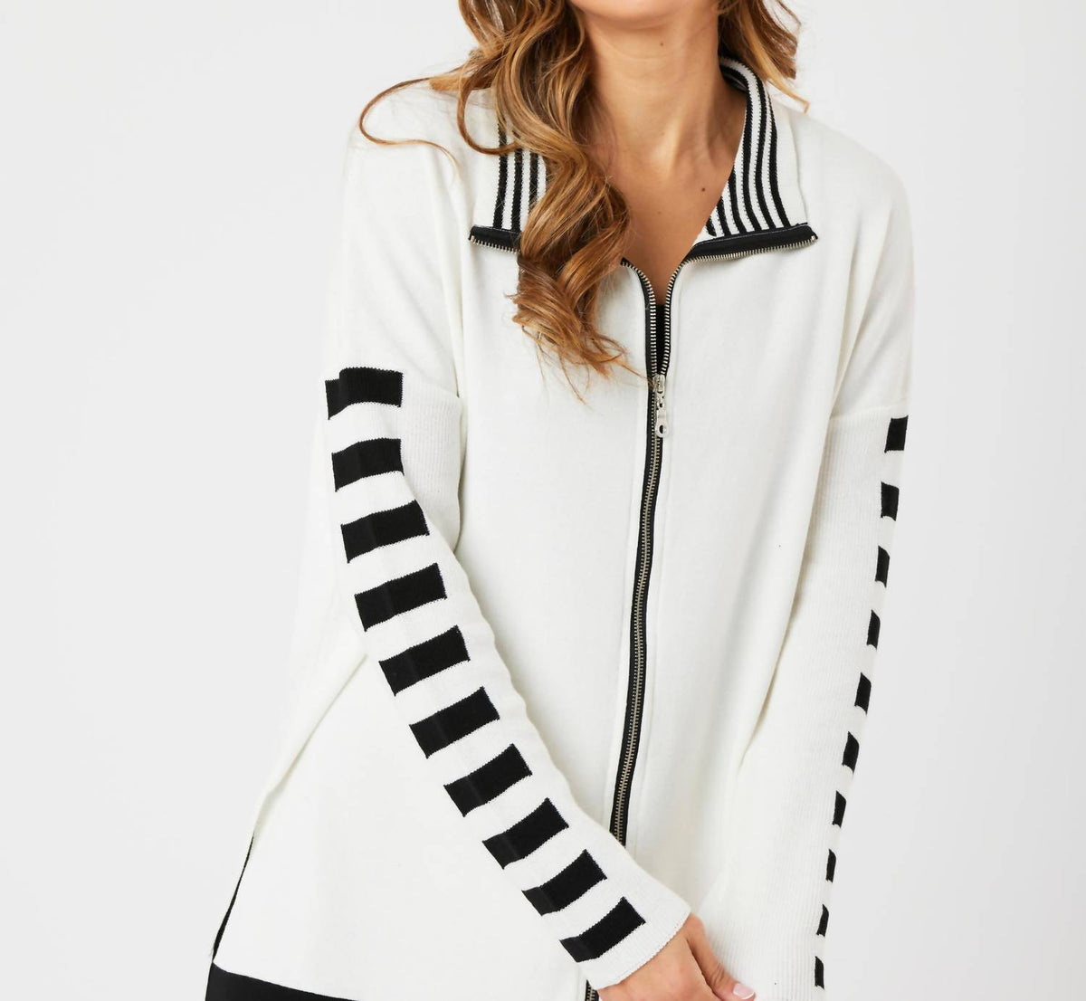 Angel Apparel - Stripe Sleeve Zip Jacket