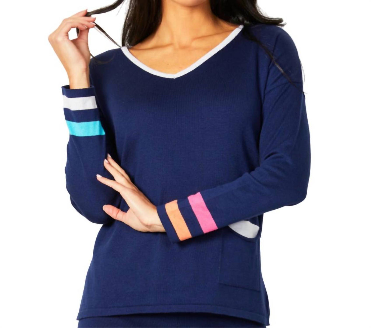 V-Neck Stripe Detail Pullover