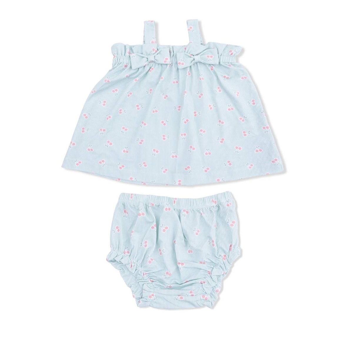 Angel Dear - Kids Tiny Cherry Stripe Bamboo Top And Ruffle Leg Bloomer Set