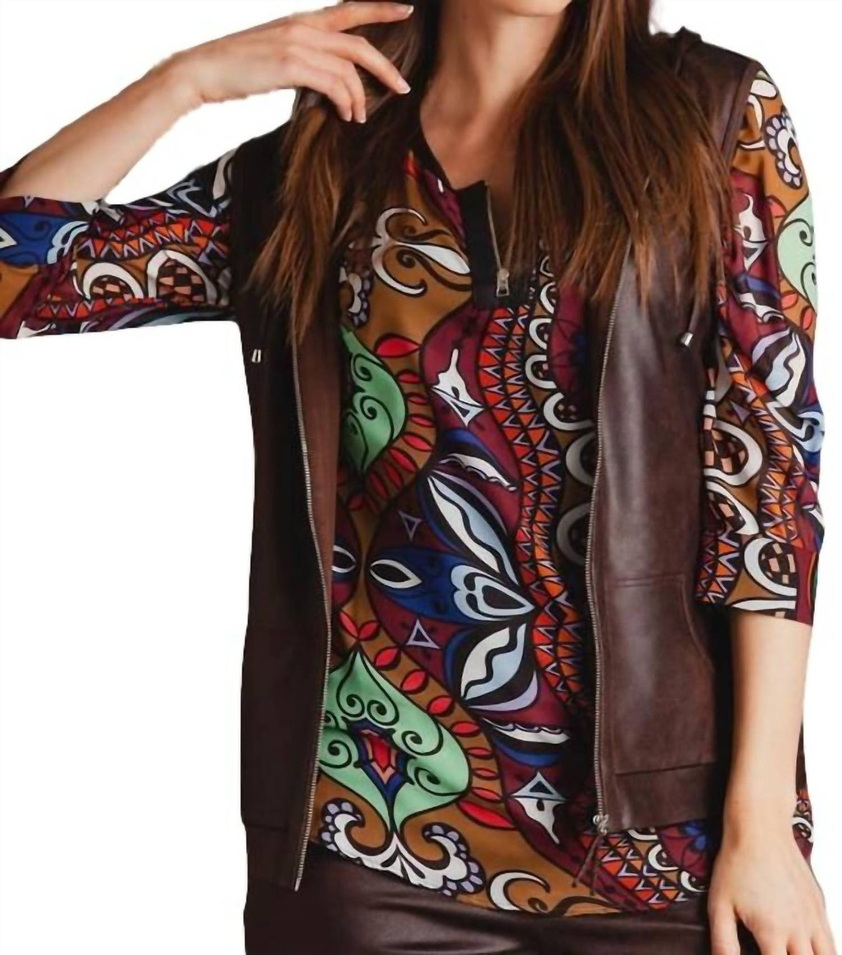MICROFIBER LEATHER HOODED DRAWSTRING VEST
