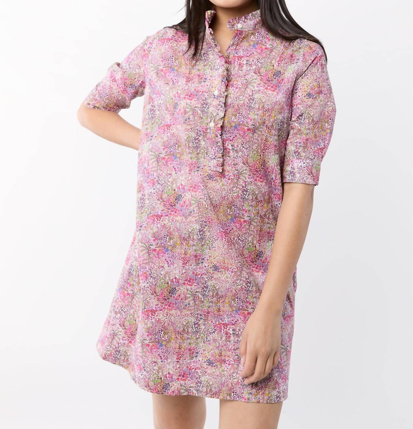Ann Mashburn - Elbow - sleeve Frill Dress - clothing - collection:vacationdresses(Auto) - cotton
