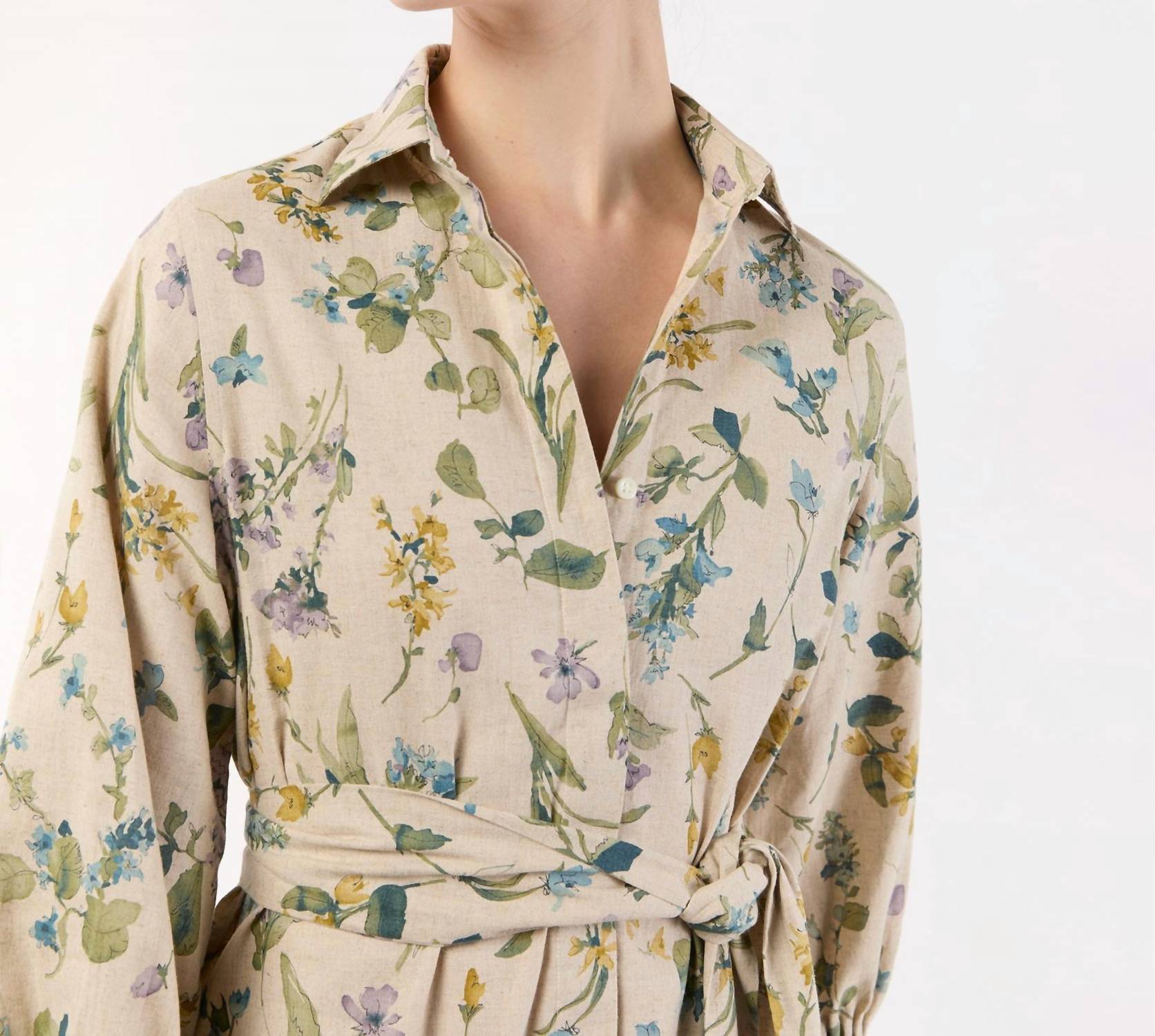 Ann Mashburn - Isla 3/4 Sleeve Shirtdress - beige - clothing - cotton - blend