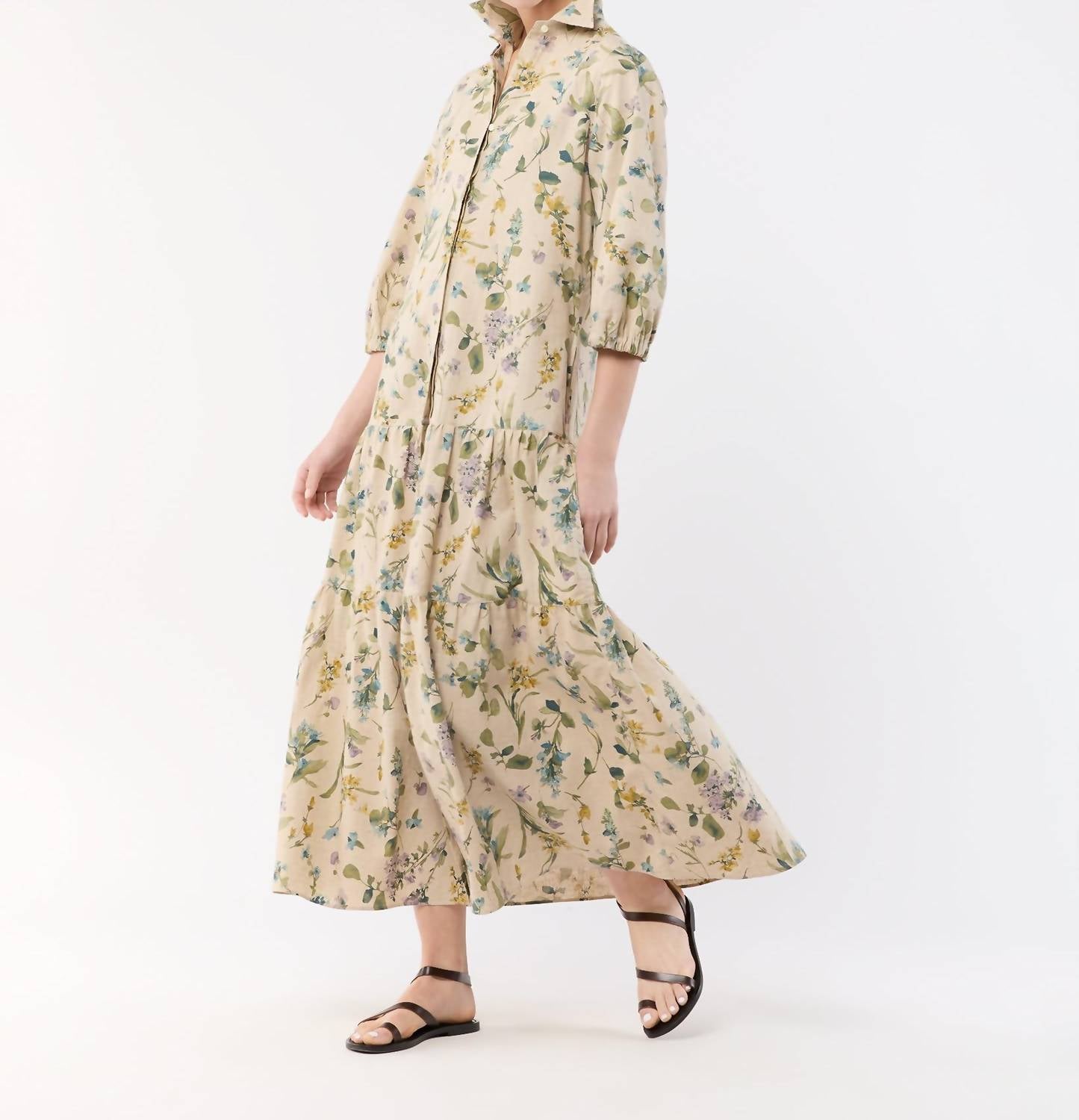 Ann Mashburn - Isla 3/4 Sleeve Shirtdress - beige - clothing - cotton - blend