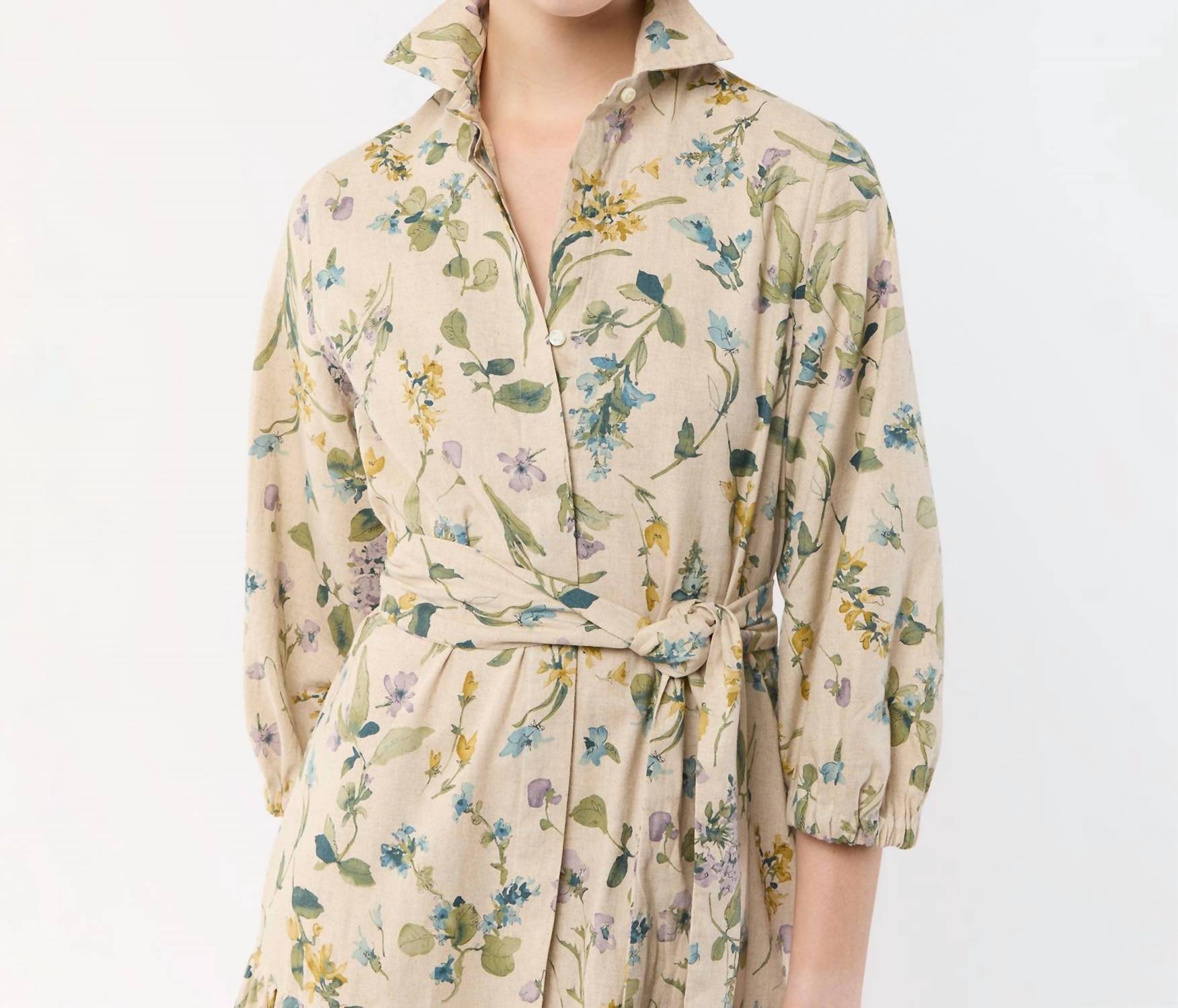 Ann Mashburn - Isla 3/4 Sleeve Shirtdress - beige - clothing - cotton - blend