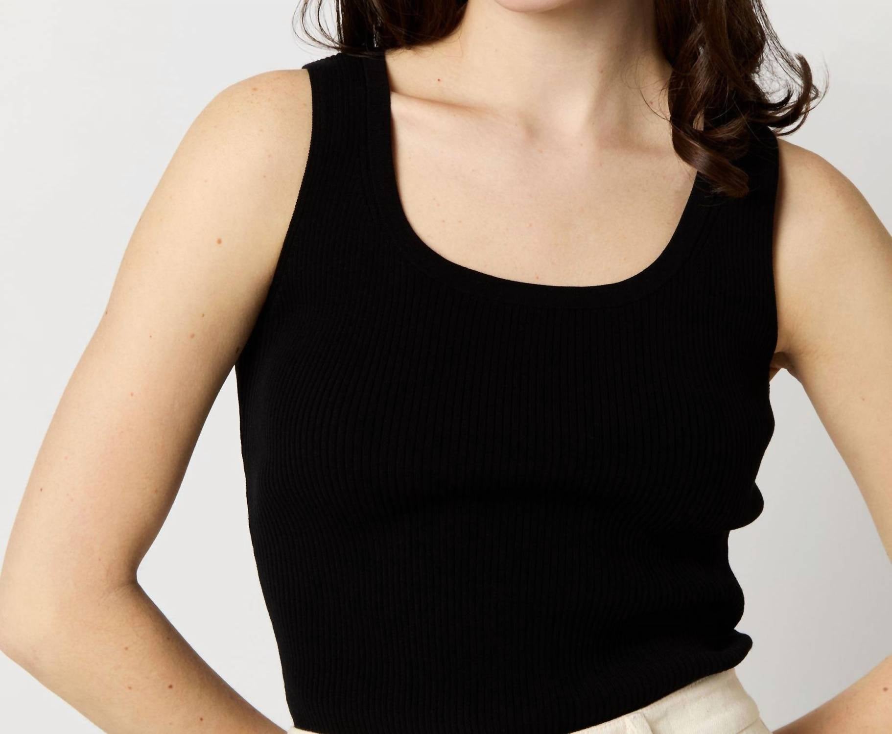 Ann Mashburn - Nia Shell Ribbed Tank Top - black - clothing - cotton