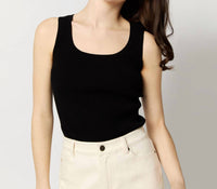 Ann Mashburn - Nia Shell Ribbed Tank Top - black - clothing - cotton