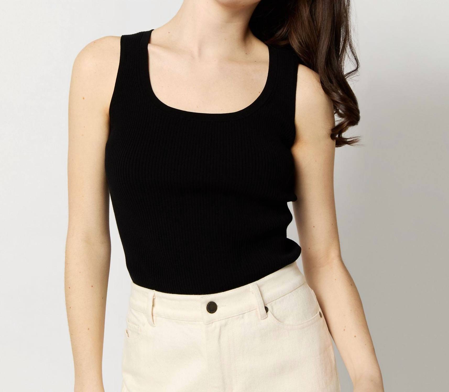 Ann Mashburn - Nia Shell Ribbed Tank Top - black - clothing - cotton