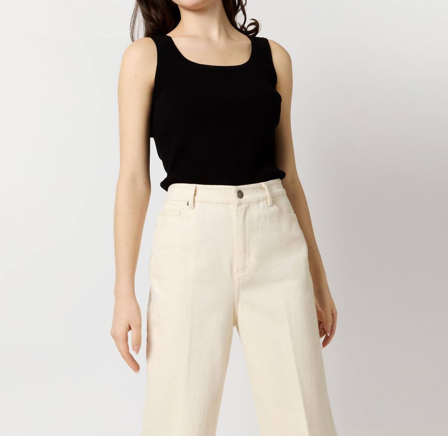 Ann Mashburn - Nia Shell Ribbed Tank Top - black - clothing - cotton