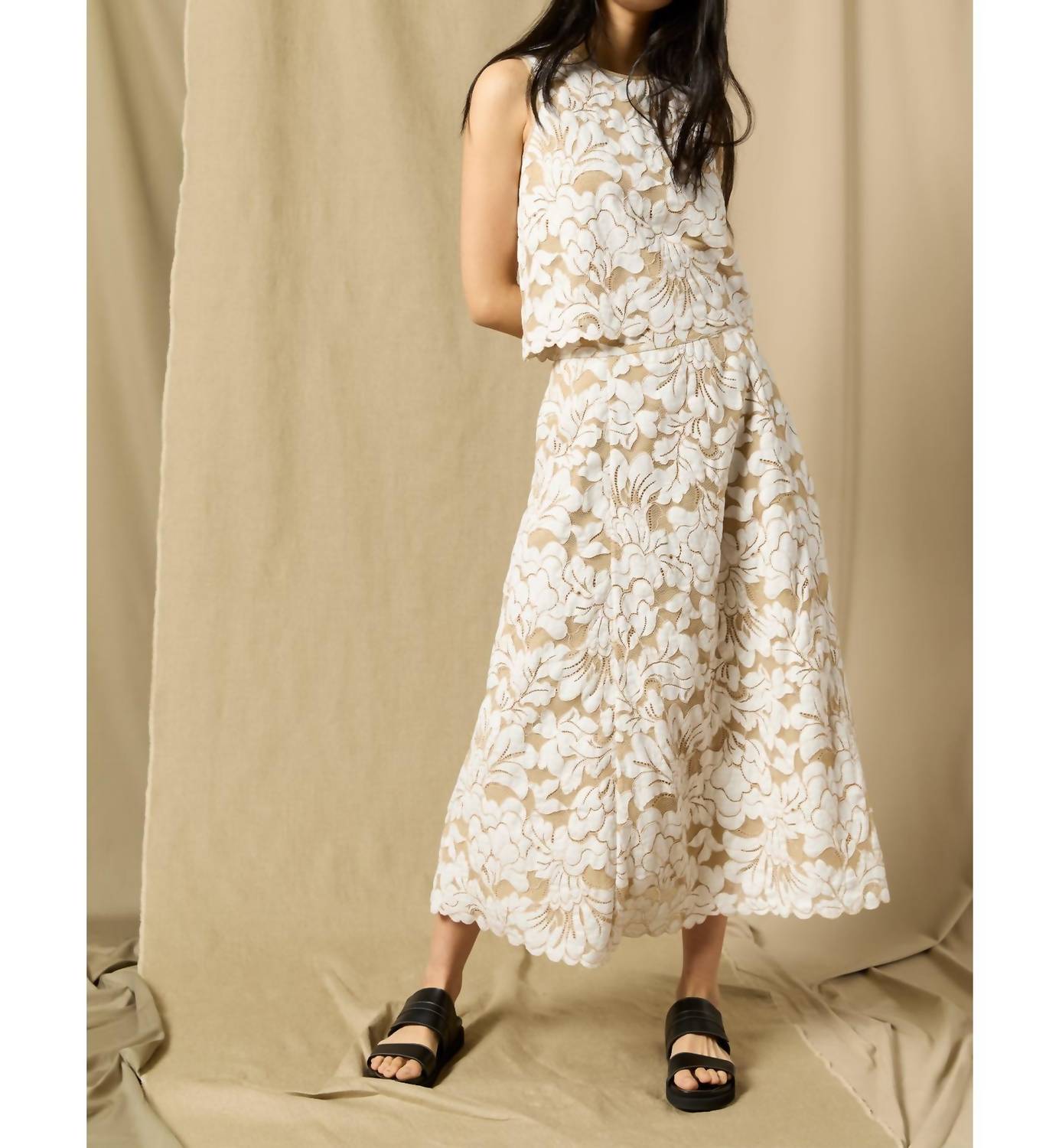 Ann Mashburn - Nicola Circle Skirt - beige - clothing - cotton - blend
