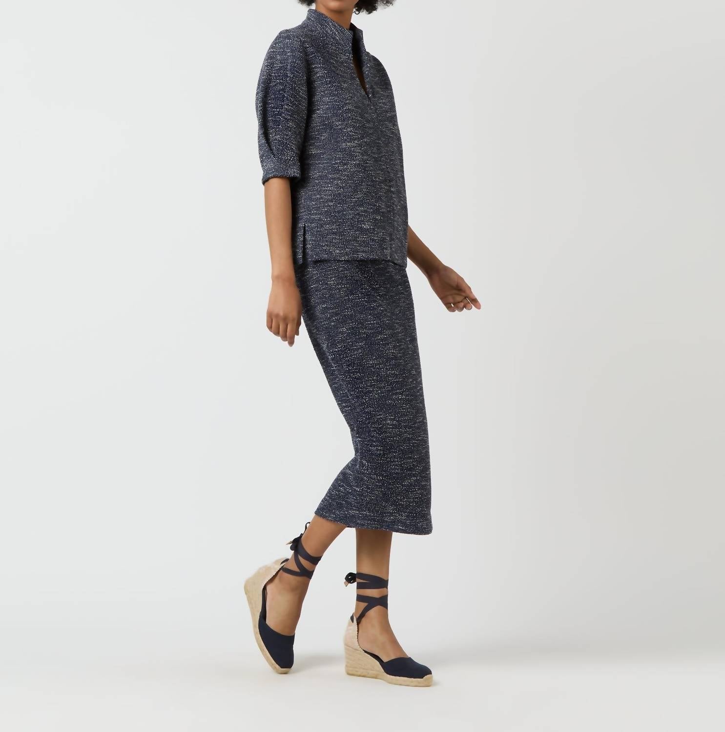 Ann Mashburn - Violetta Eblow Sleeve Textured Top - blouses - blue - clothing