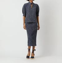 Ann Mashburn - Violetta Eblow Sleeve Textured Top - blouses - blue - clothing