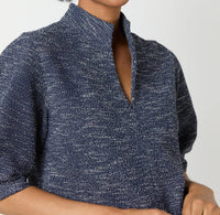 Ann Mashburn - Violetta Eblow Sleeve Textured Top - blouses - blue - clothing