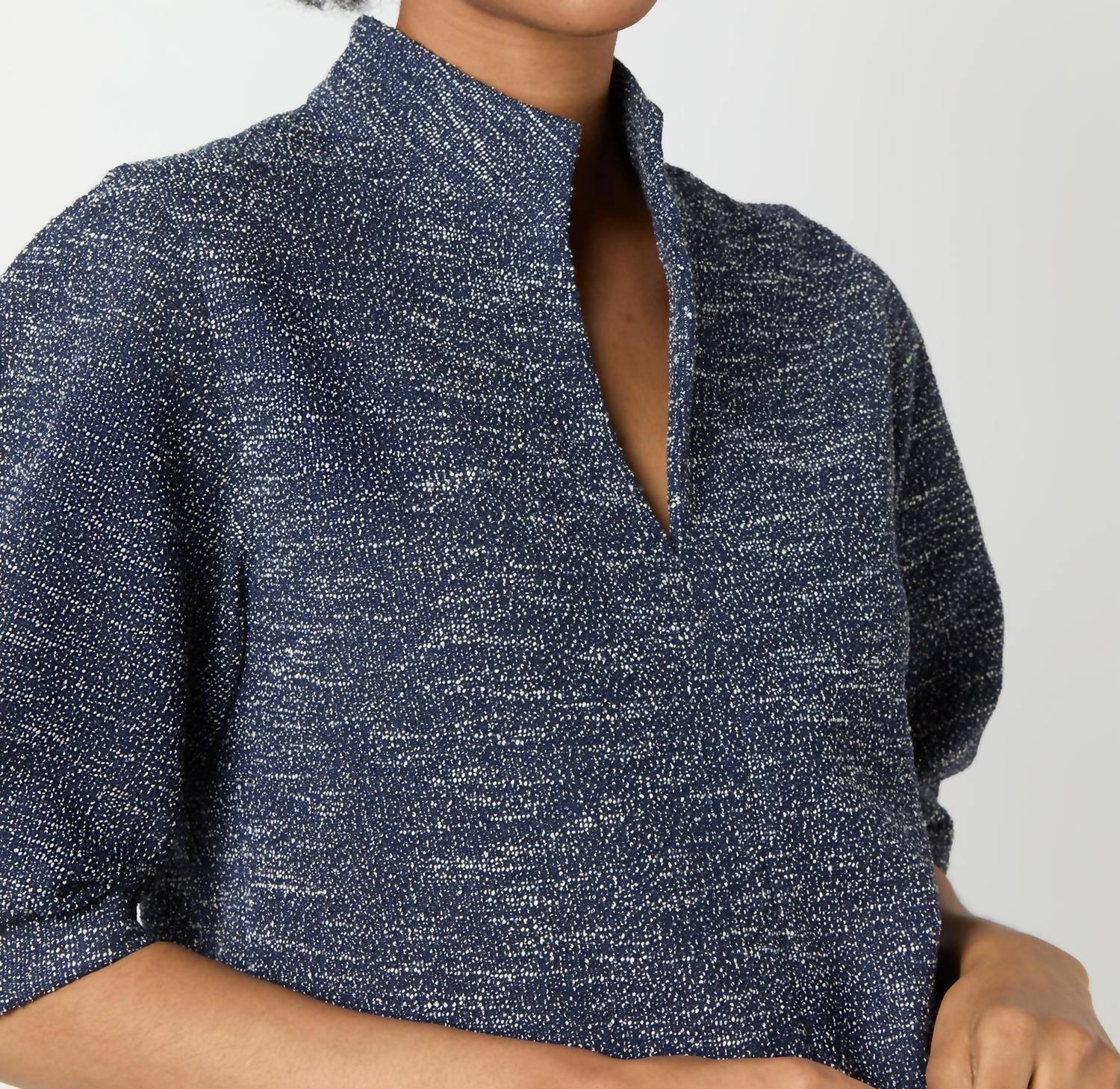 Ann Mashburn - Violetta Eblow Sleeve Textured Top - blouses - blue - clothing