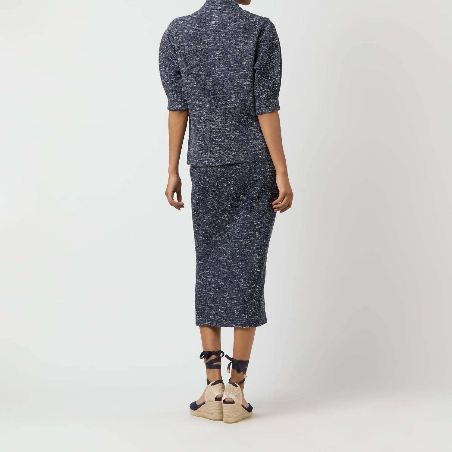 Ann Mashburn - Violetta Eblow Sleeve Textured Top - blouses - blue - clothing