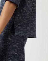 Ann Mashburn - Violetta Eblow Sleeve Textured Top - blouses - blue - clothing