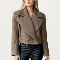 Anna-Kaci - Cropped Double-breasted Jacket With Oversized Lapel Collar