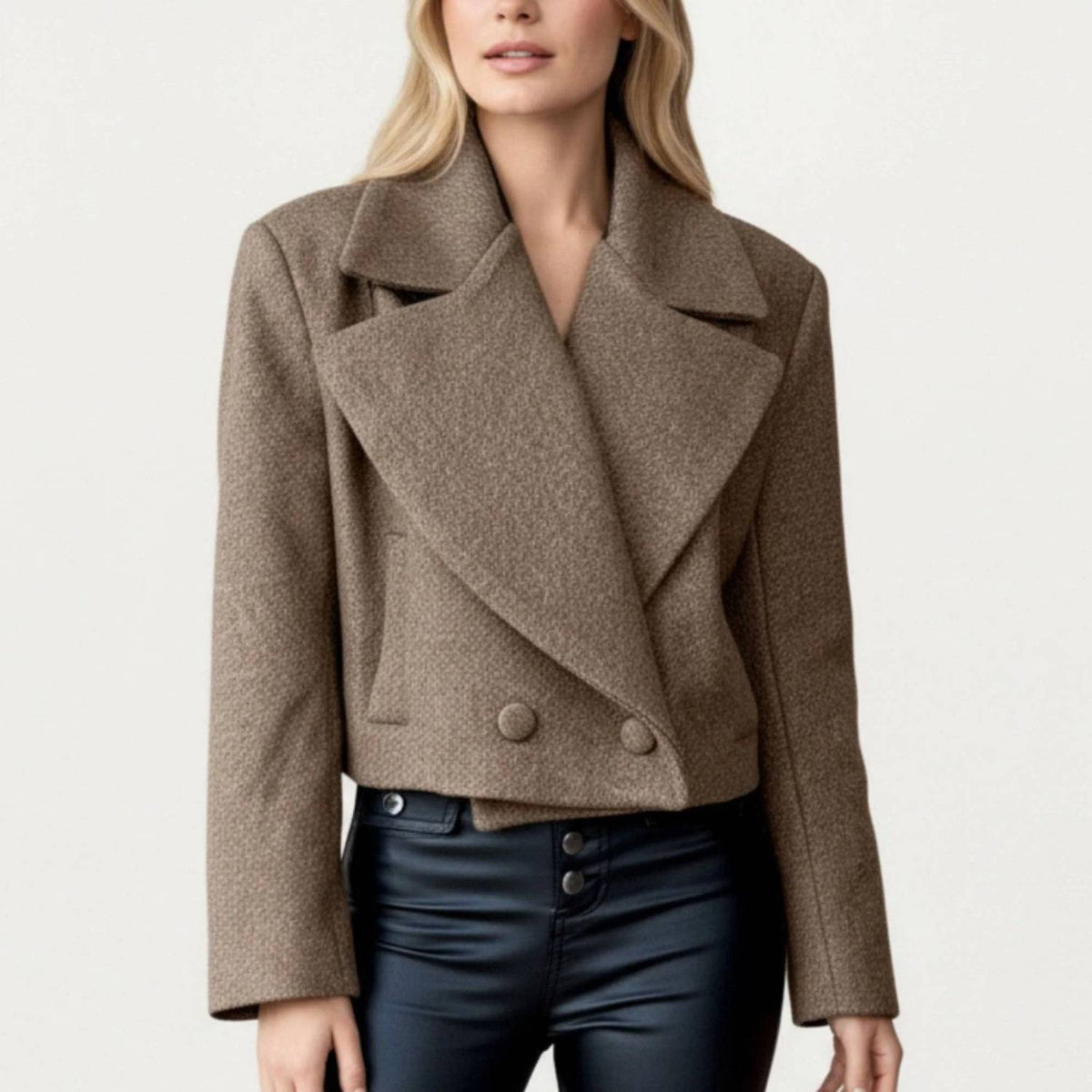 Anna-Kaci - Cropped Double-breasted Jacket With Oversized Lapel Collar
