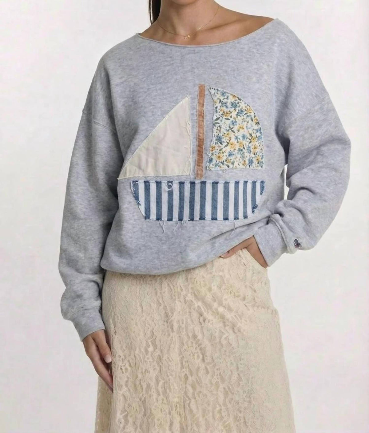 Anna-Kaci - Long Sleeve Top with Sailboat Appliqué