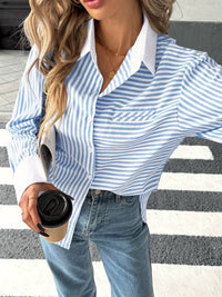 Anna-Kaci - Striped Button-down Shirt With Contrast Collar And Cuffs