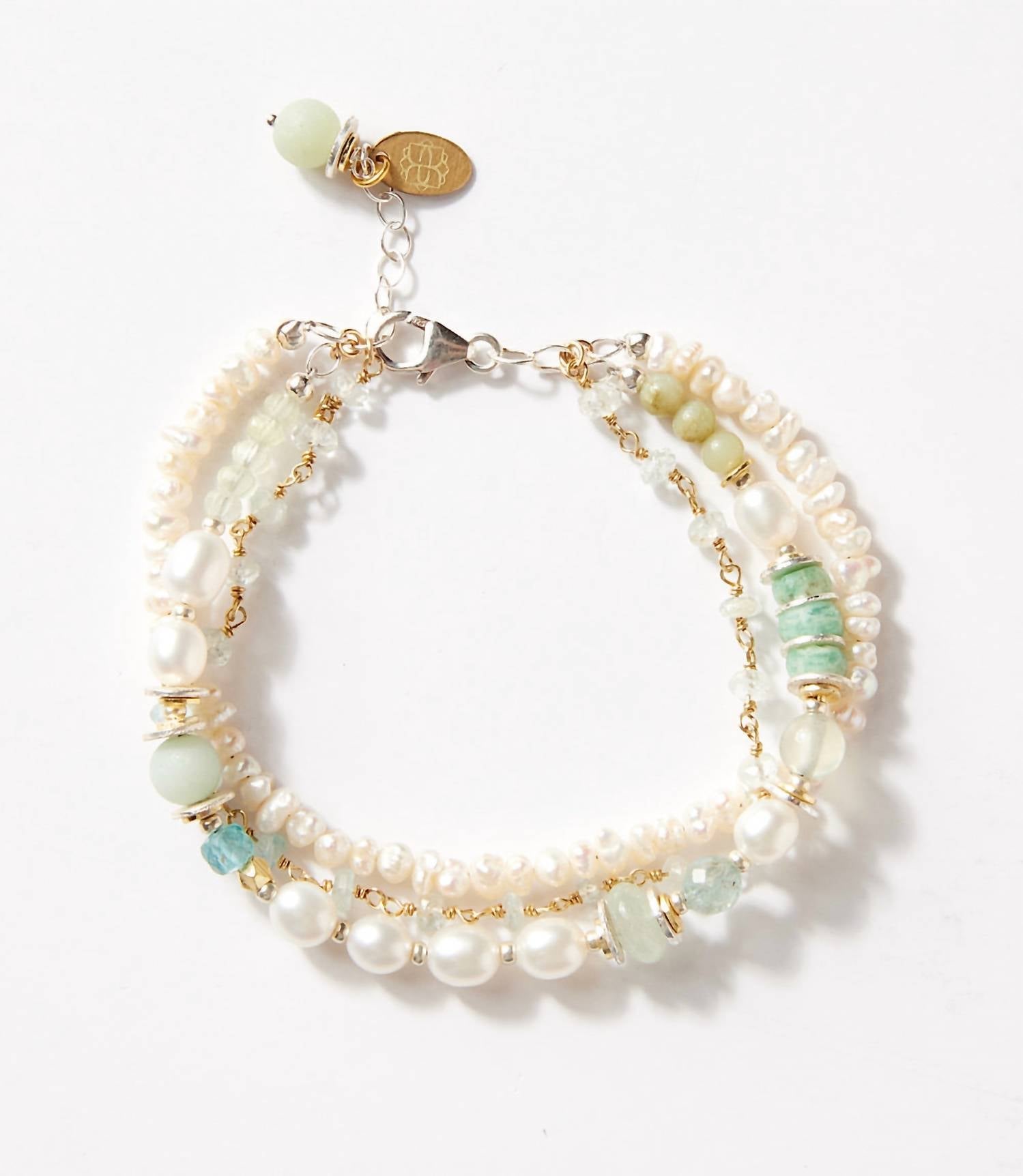 Anne Vaughan - Women's Amazonite And Pearl Multistrand Bracelet - bracelets - jewelry - sterling - silver