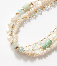 Anne Vaughan - Women's Amazonite And Pearl Multistrand Bracelet - bracelets - jewelry - sterling - silver