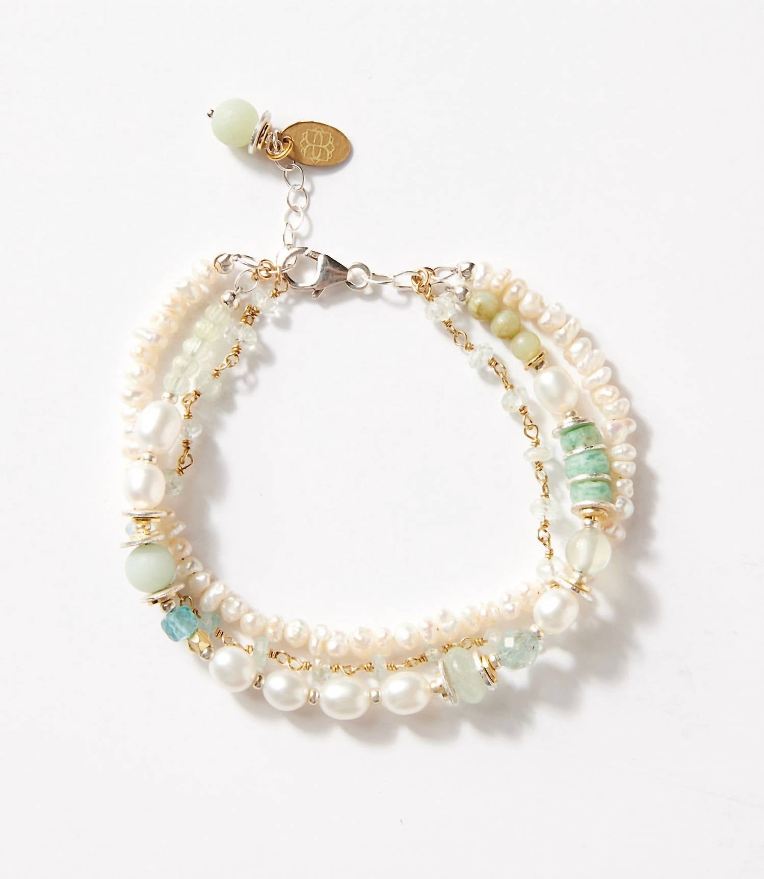 Anne Vaughan - Women's Amazonite And Pearl Multistrand Bracelet - bracelets - jewelry - sterling - silver