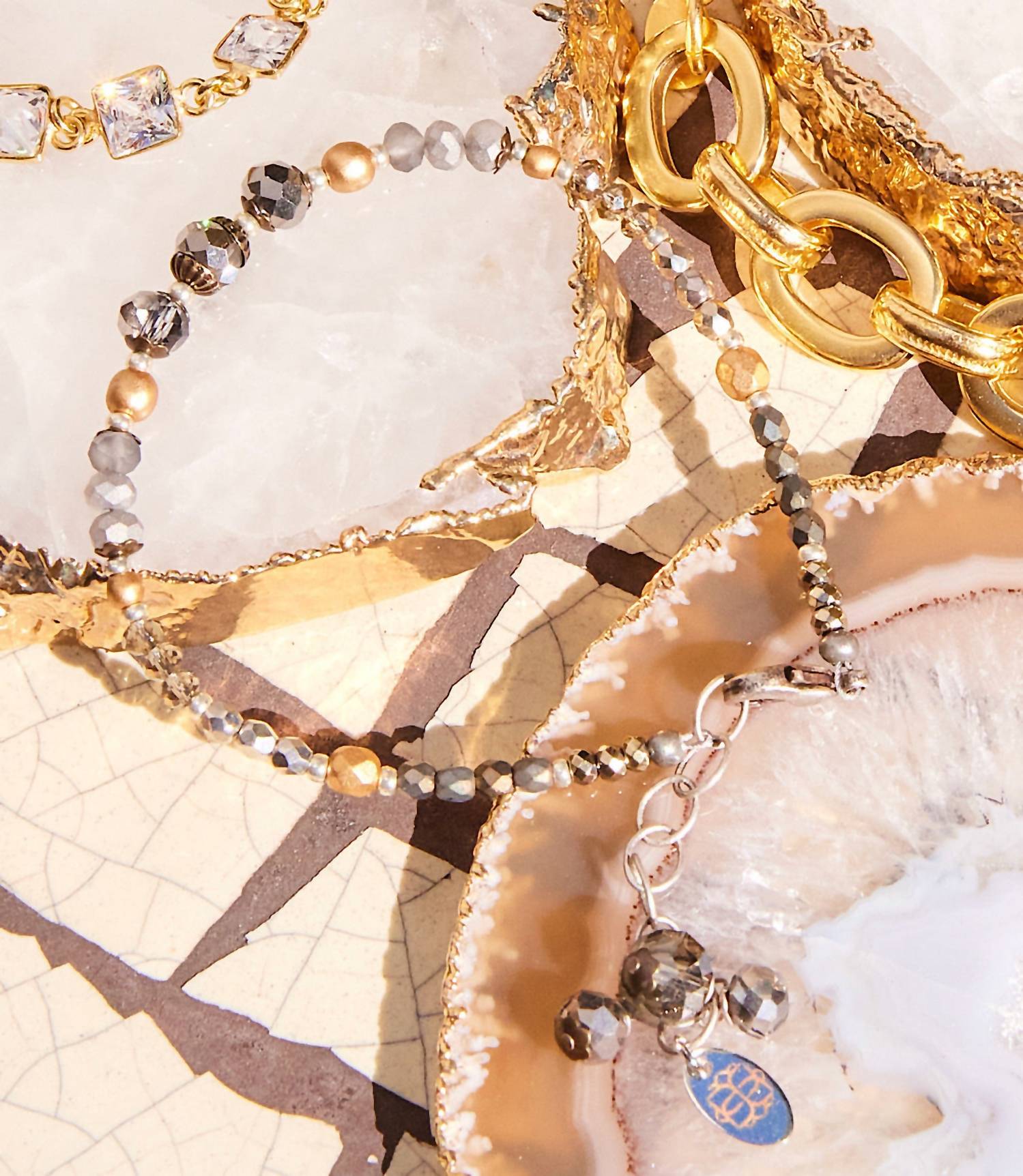 Anne Vaughan - Women's Crystal And Gemstone Bracelet - bracelets - gemstones - grey