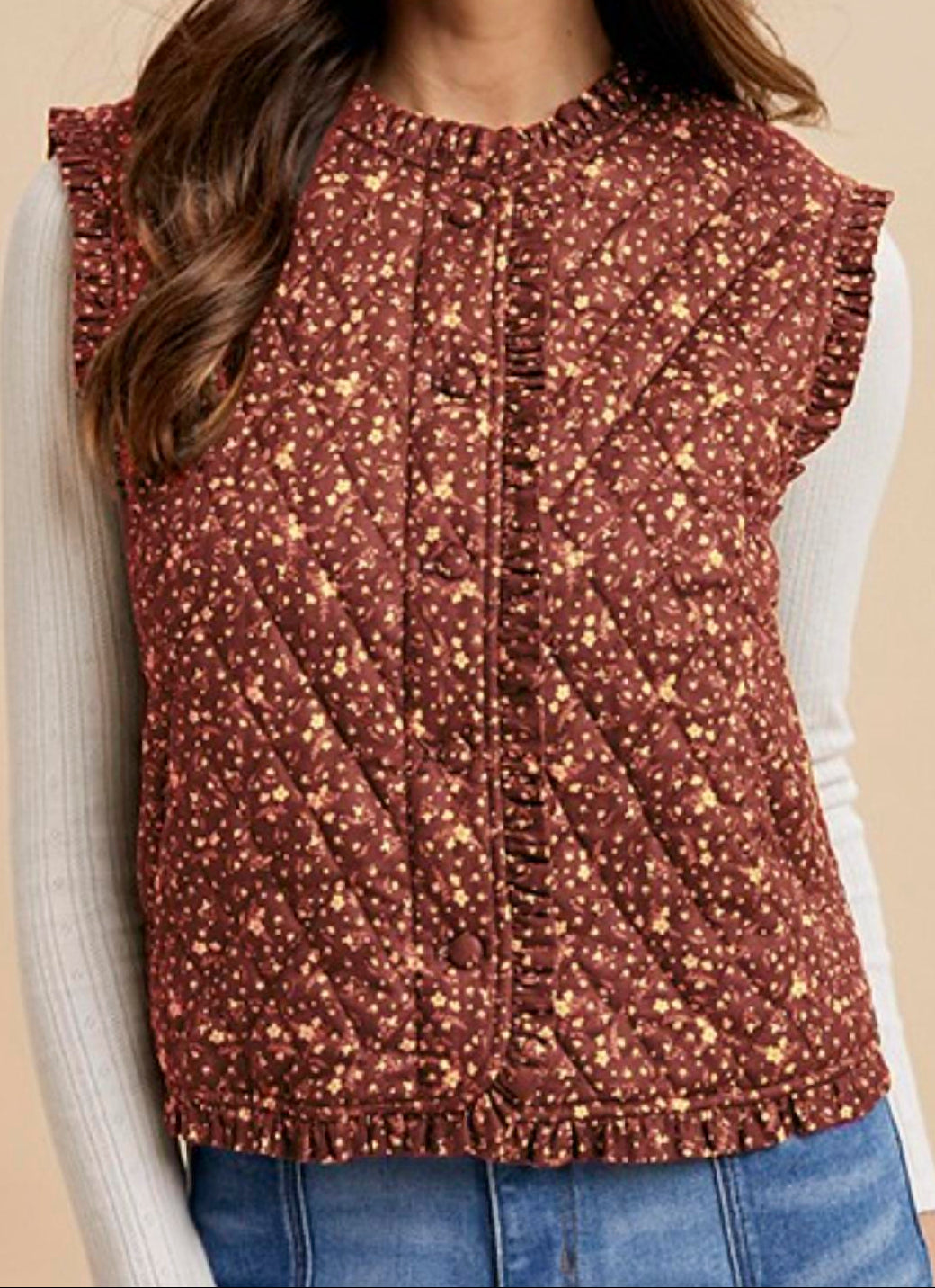 Anniewear - Amelia Ditsy Floral Quilted Fall Vest