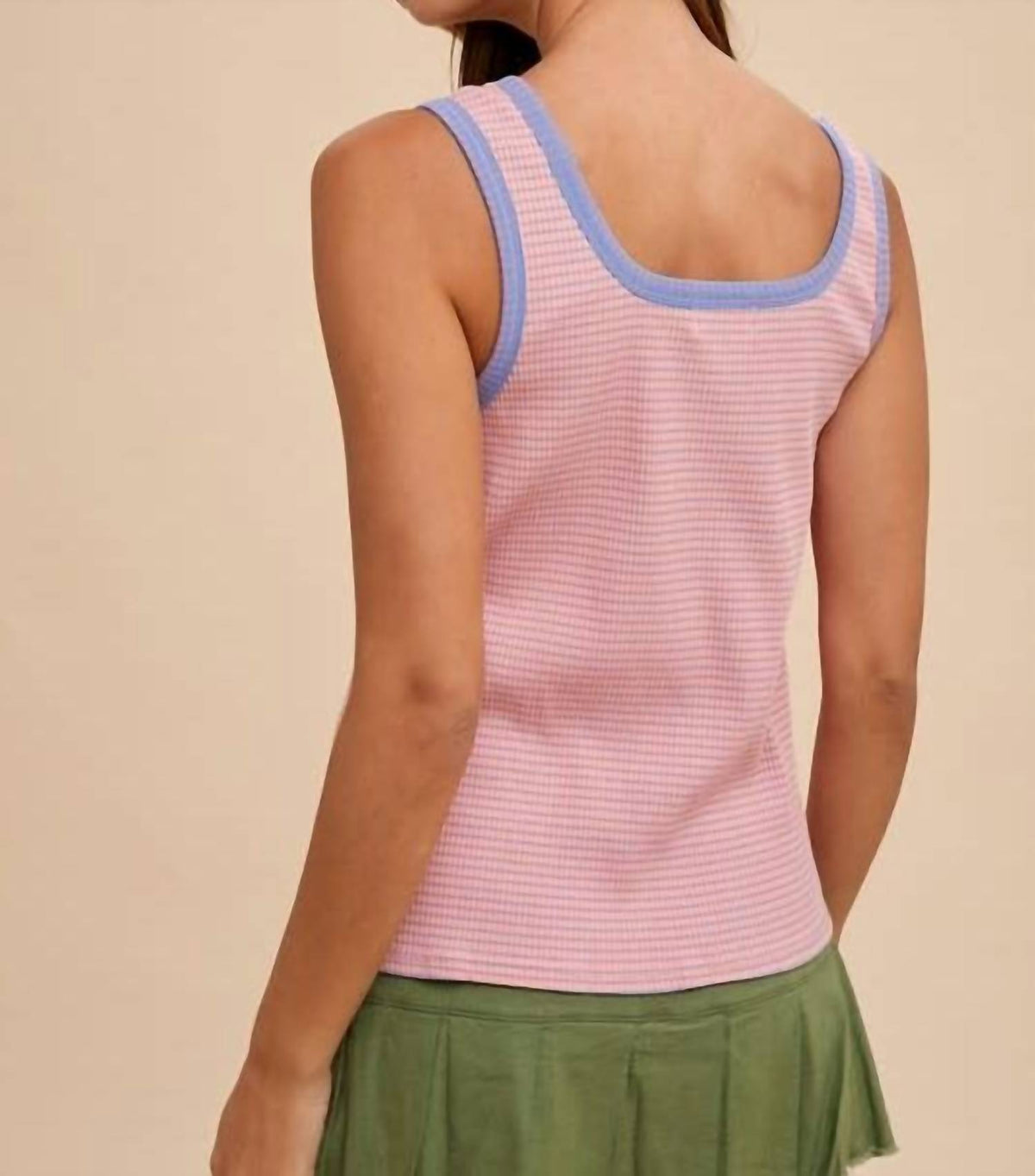 Anniewear - Contrast Striped Rib Henley Tank