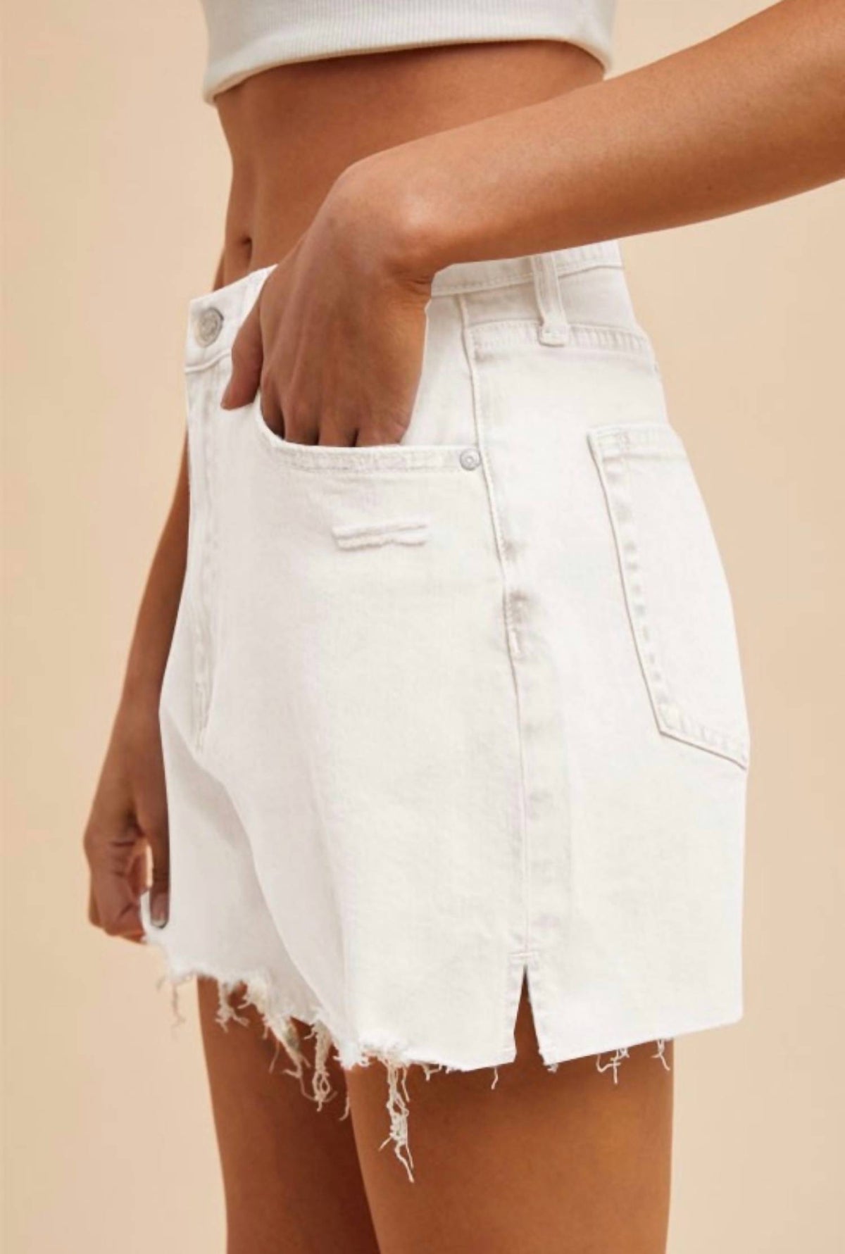 Anniewear - Distress Hem Denim Shorts