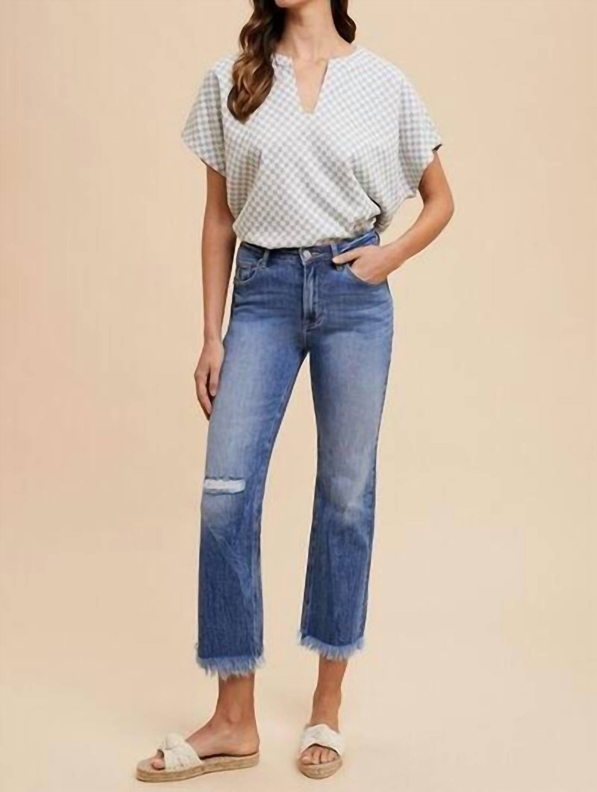 Anniewear - Distressed Straight Leg Jeans