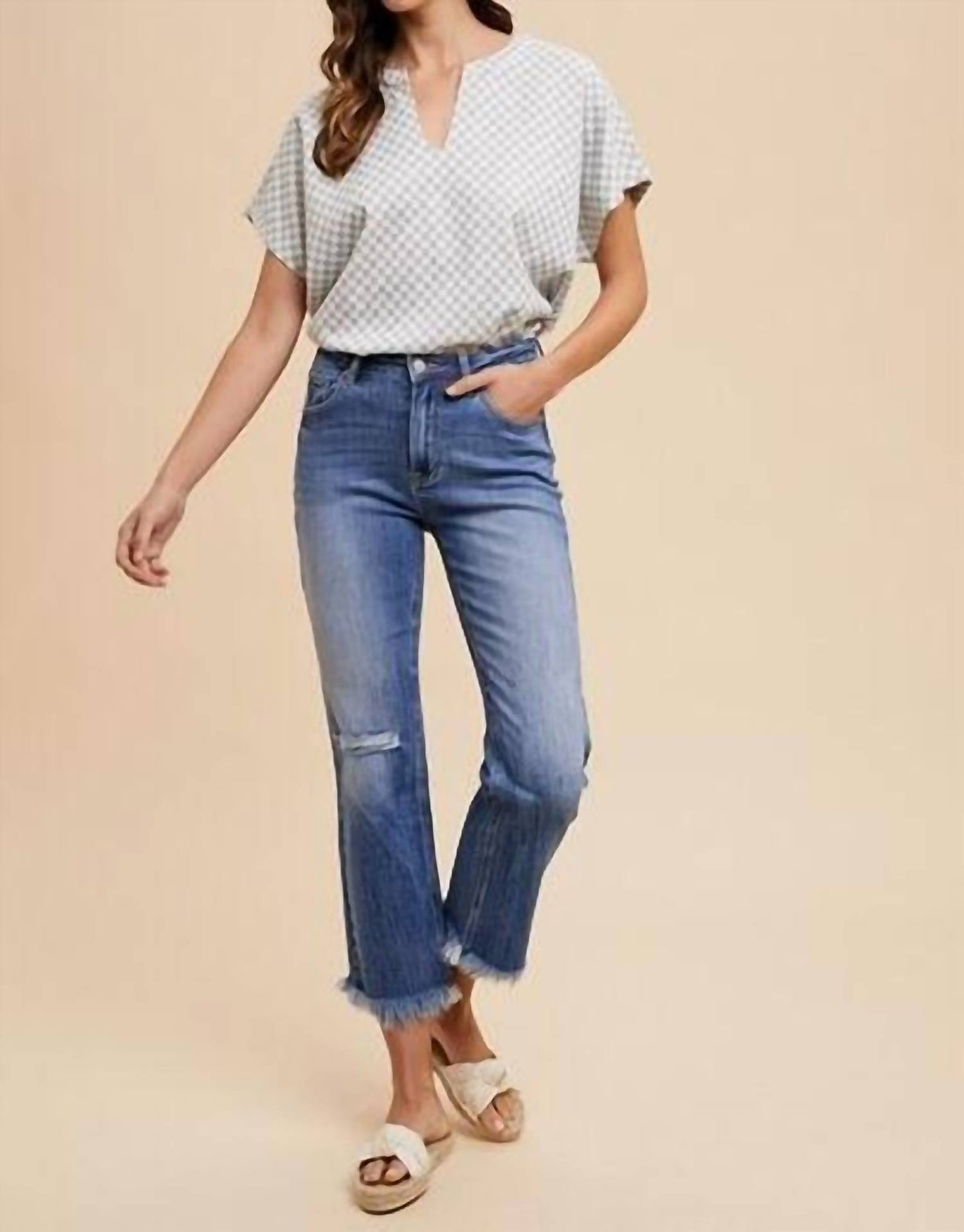 Anniewear - Distressed Straight Leg Jeans