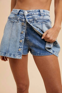 Anniewear - Katelyn Button Mini Skort - blue - clothing - cotton - blend
