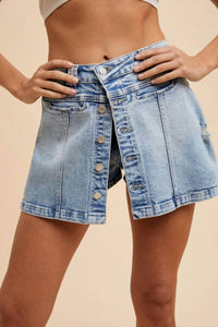 Anniewear - Katelyn Button Mini Skort - blue - clothing - cotton - blend