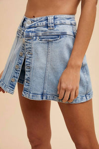Anniewear - Katelyn Button Mini Skort - blue - clothing - cotton - blend